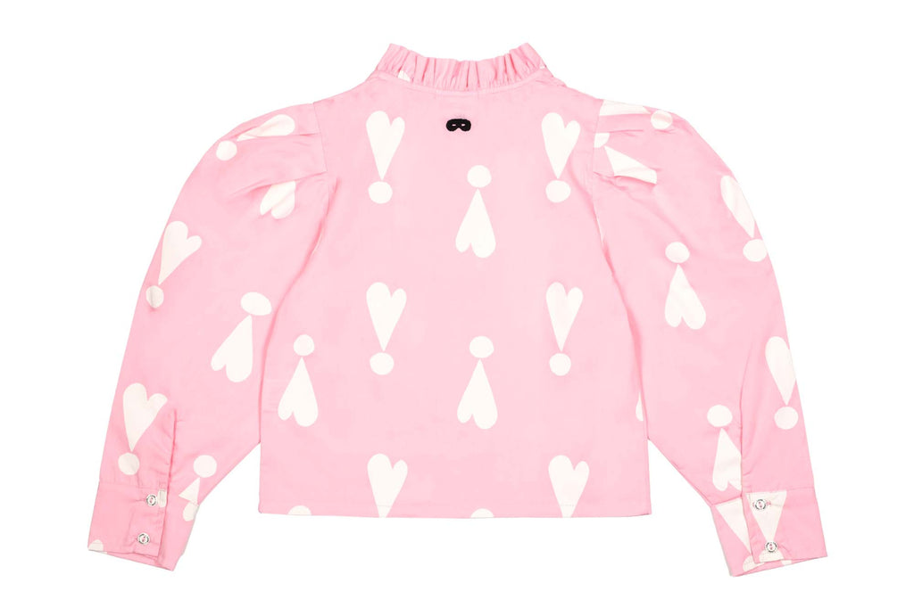 BEAU LOVES  "I see you" Rose Pink Exclamation Hearts Ruffled Shirt