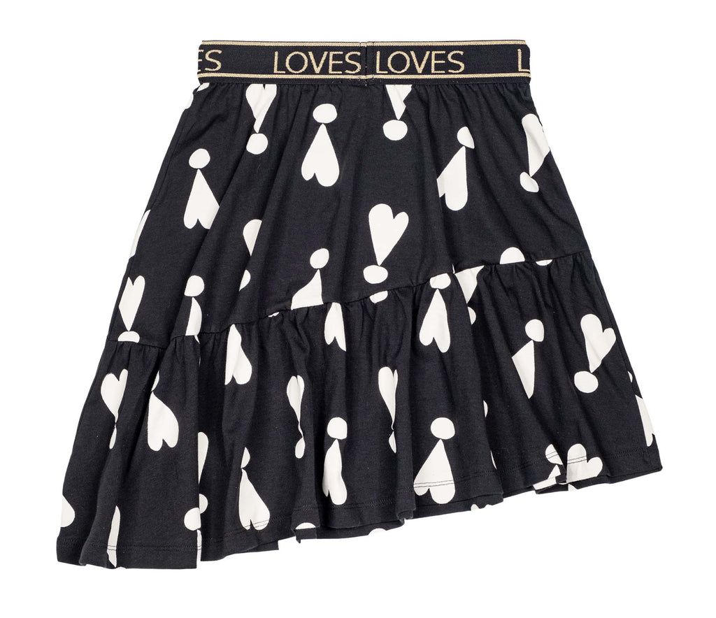 BEAU LOVES  "I see you" Black Exclamation Hearts Asymmetric Skirt