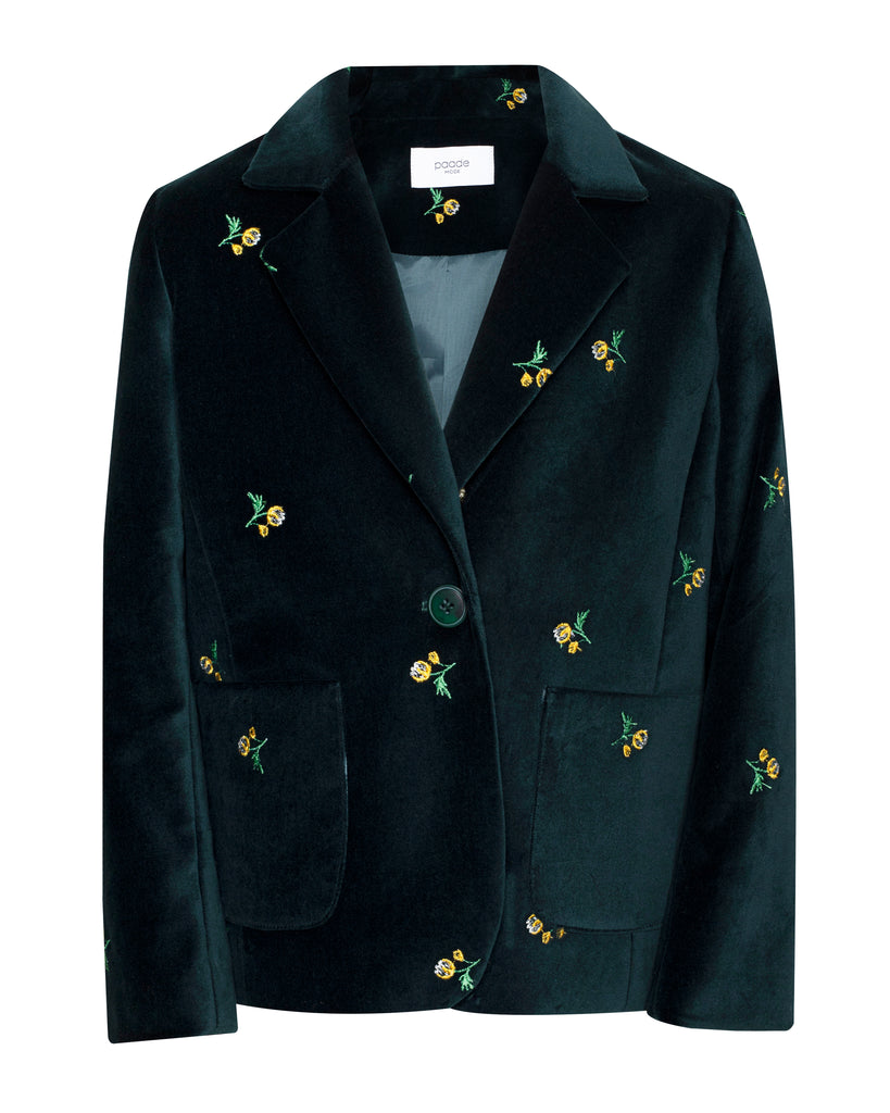 PAADE MODE "WINTER MEADOW" Cotton Embroidered Velvet Blazer in Emerald Green