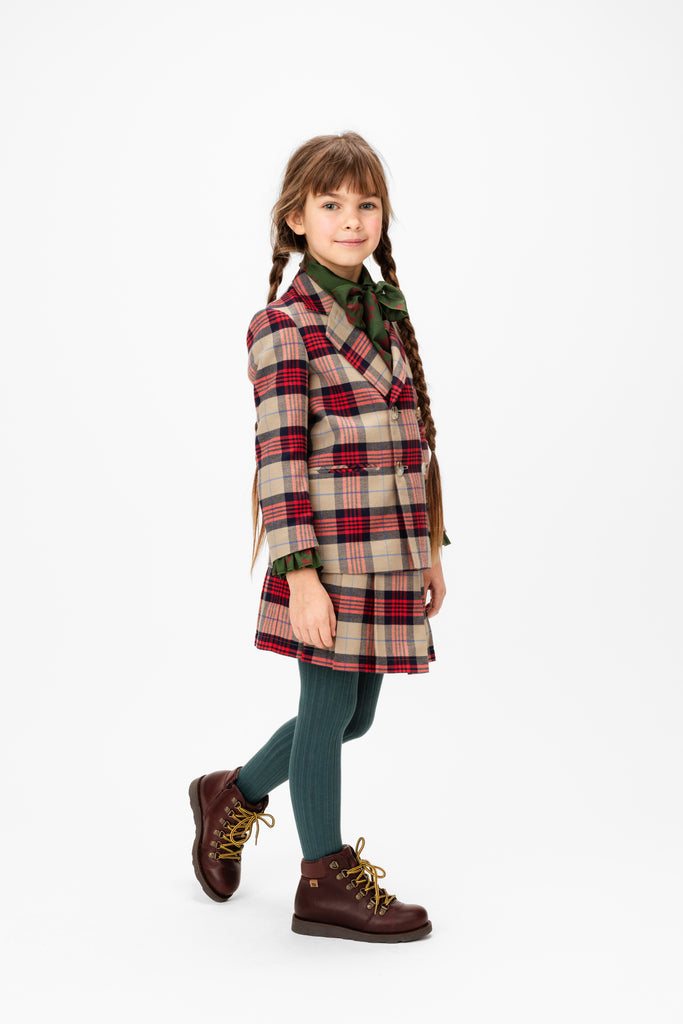 PAADE MODE "WINTER MEADOW" Cotton Tartan Red Check Pleated Skorts