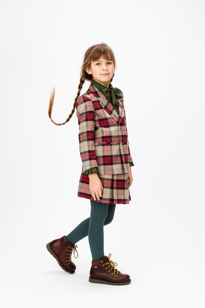 PAADE MODE "WINTER MEADOW" Cotton Tartan Red Check Pleated Skorts