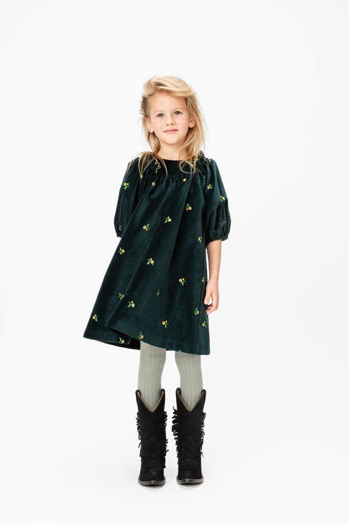 PAADE MODE "WINTER MEADOW" Cotton Velvet Dress with Removable Collar in Emerald