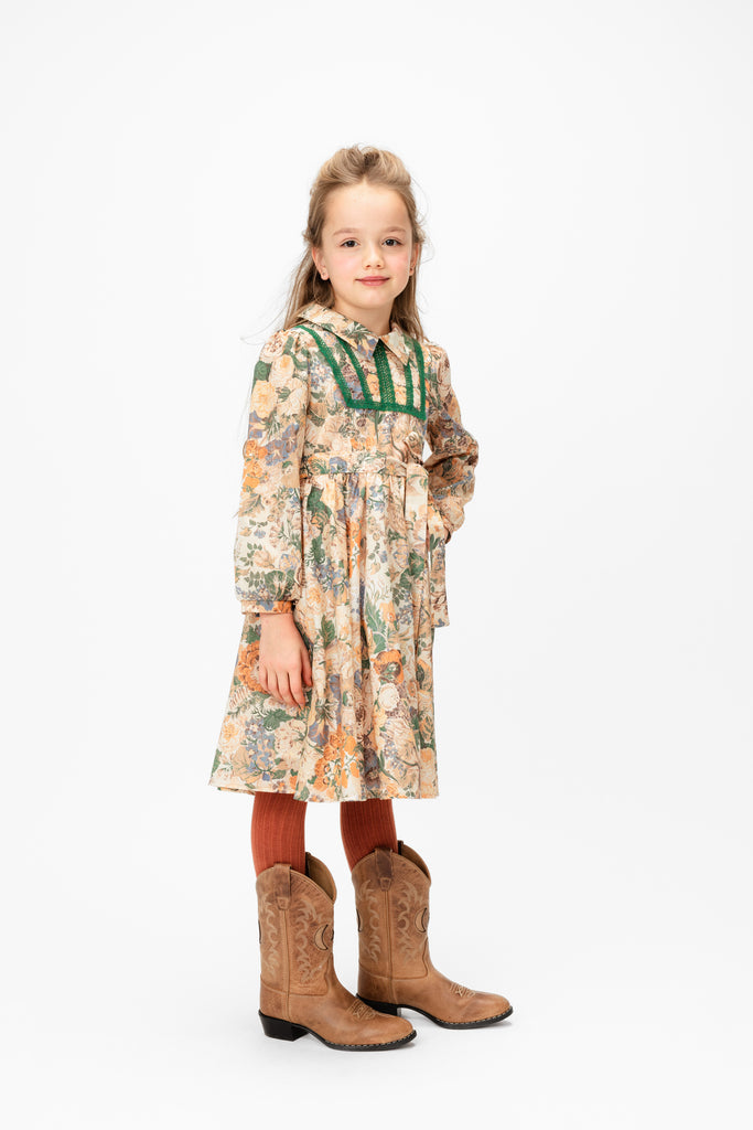 PAADE MODE "WINTER MEADOW" Cotton Blossom Petals Maxi Dress in Brown